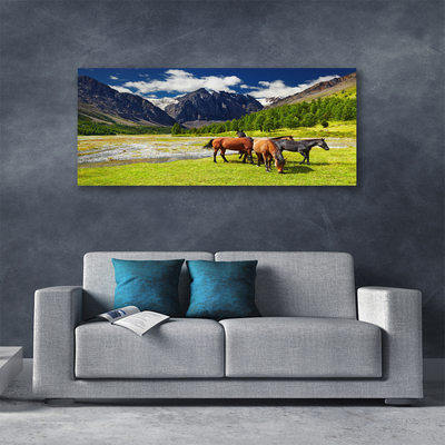 Obraz Canvas Góry Drzewa Konie Zwierzęta