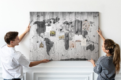 Kolorowa tablica korkowa Mapa świata na drewnie