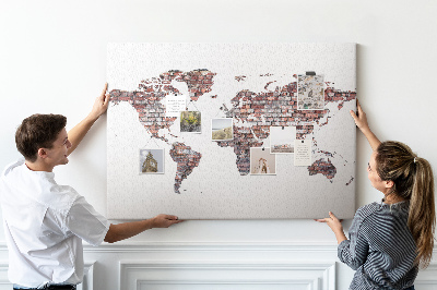 Tablica korkowa ozdobna Ceglana mapa świata