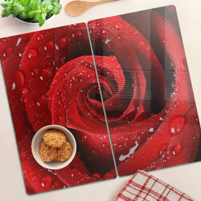 Deska kuchenna szklana Czerwona róża z kroplami wody