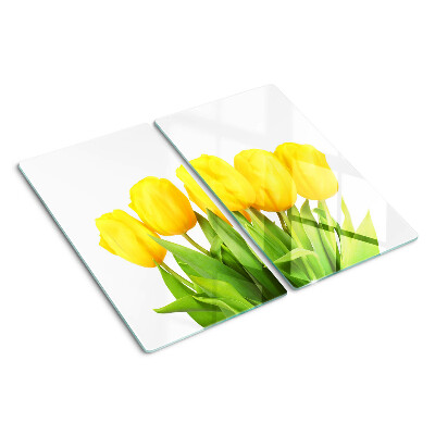 Szklana deska do krojenia Żółte tulipany na zielonym tle