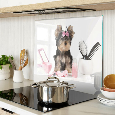 Szklana deska kuchenna Yorkshire Terrier z akcesoriami groomerskimi