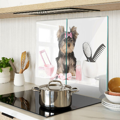 Szklana deska kuchenna Yorkshire Terrier z akcesoriami groomerskimi