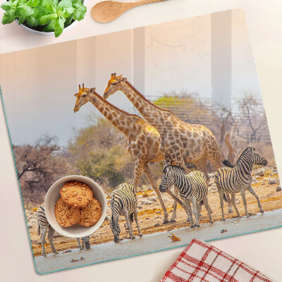 Szklana deska do krojenia Zebra i żyrafa w naturalnym środowisku