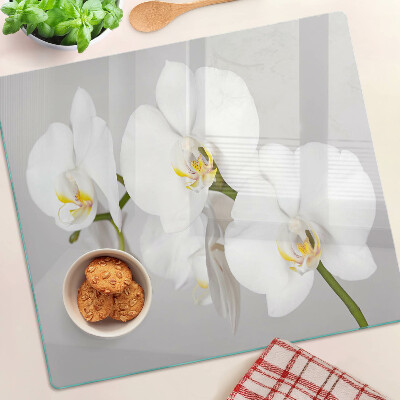 Deska kuchenna szklana Orchidee na tle lustrzanym