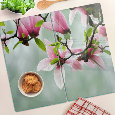 Szklana deska do krojenia Kwiaty magnolii na tle zieleni