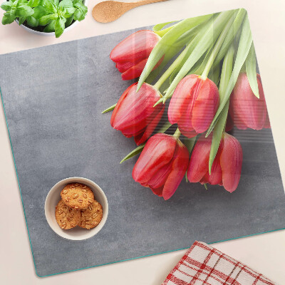 Szklana deska do krojenia Tulipany na szarym tle