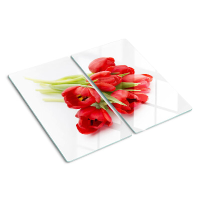 Szklana deska do krojenia Czerwone tulipany na białym tle