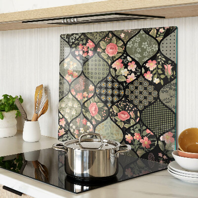 Deska kuchenna szklana Kwiatowy patchwork z geometrycznymi wzorami