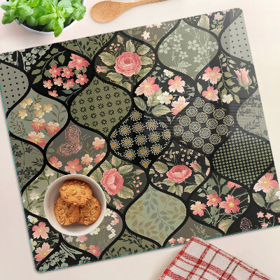Deska kuchenna szklana Kwiatowy patchwork z geometrycznymi wzorami