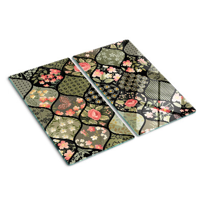 Deska kuchenna szklana Kwiatowy patchwork z geometrycznymi wzorami