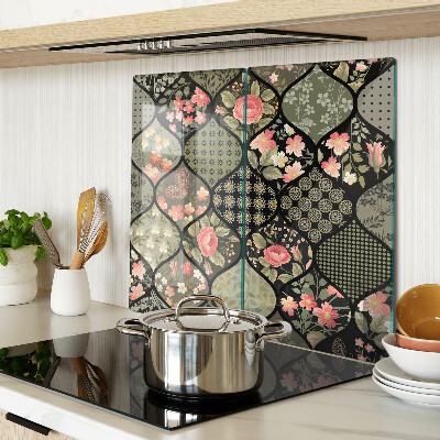 Deska kuchenna szklana Kwiatowy patchwork z geometrycznymi wzorami