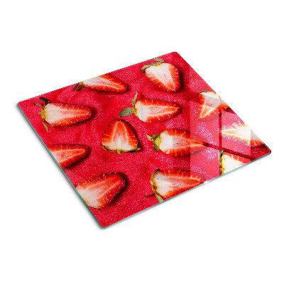 Deska kuchenna szklana Truskawki na różowym tle