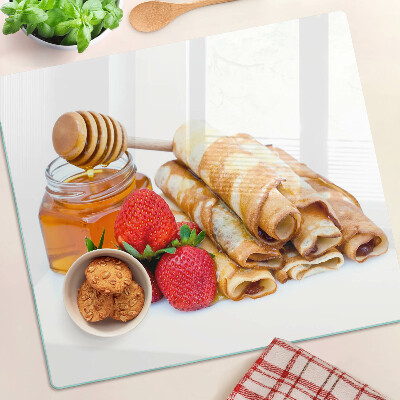 Deska kuchenna szklana Naleśniki z miodem i truskawkami