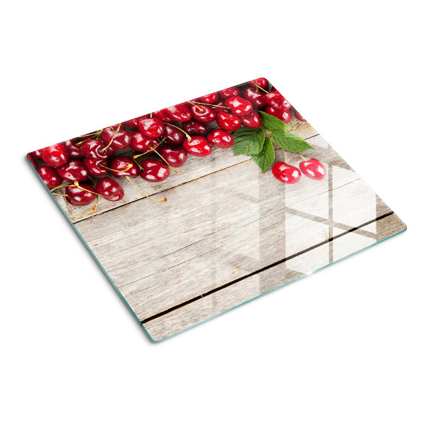 Szklana deska kuchenna Wiśnie na drewnianym tle