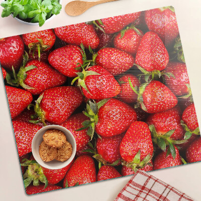 Deska kuchenna szklana Truskawki na tle czerwonym
