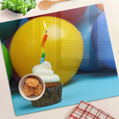 Deska kuchenna szklana Urodzinowy cupcake z balonami