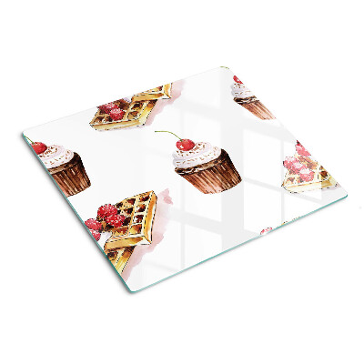 Deska kuchenna szklana Wafle i babeczki z wiśnią