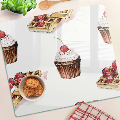 Deska kuchenna szklana Wafle i babeczki z wiśnią