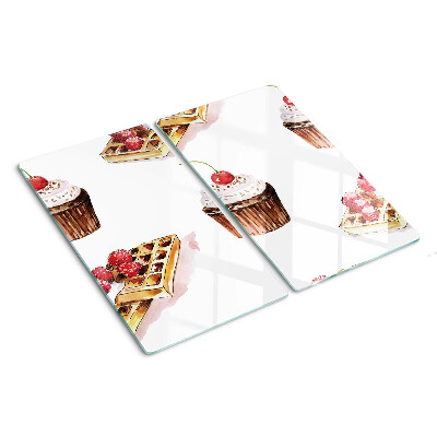 Deska kuchenna szklana Wafle i babeczki z wiśnią