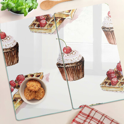 Deska kuchenna szklana Wafle i babeczki z wiśnią