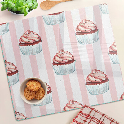 Deska kuchenna szklana Babeczki na różowych paskach