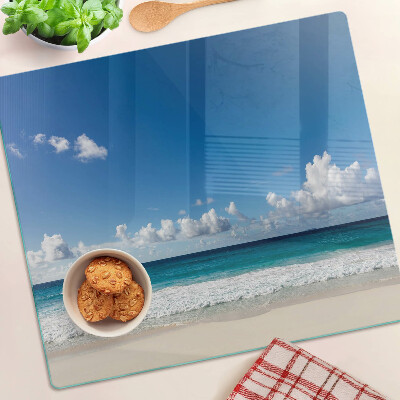 Deska kuchenna szklana Plaża z turkusową wodą i chmurami