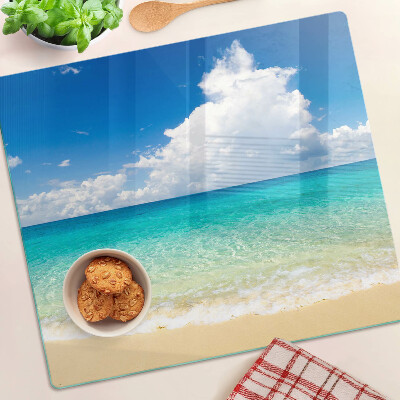 Szklana deska do krojenia Plaża z turkusową wodą i chmurami