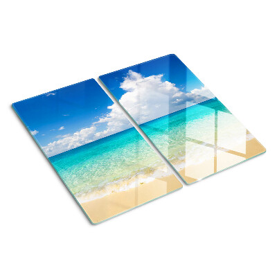 Szklana deska do krojenia Plaża z turkusową wodą i chmurami