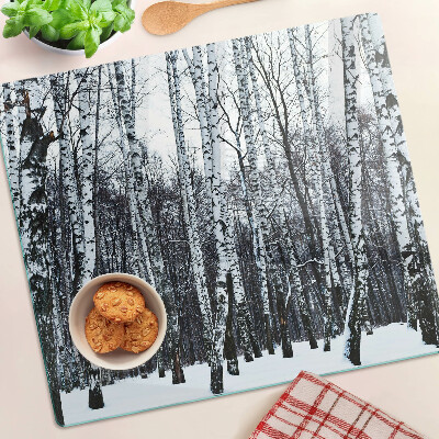 Deska kuchenna szklana Zimowy las z brzozami