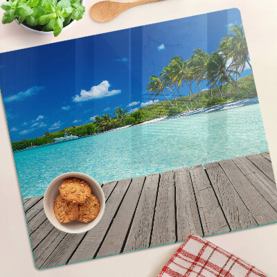 Szklana deska kuchenna Tropikalna plaża z palmami