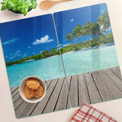 Szklana deska kuchenna Tropikalna plaża z palmami