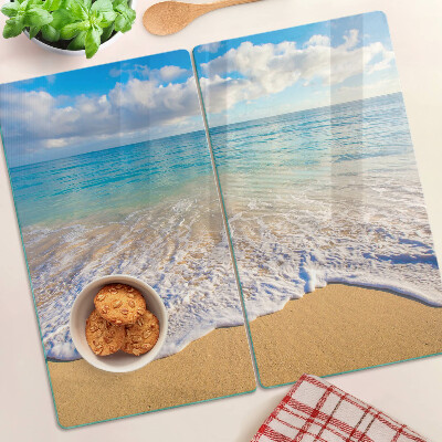 Szklana deska do krojenia Plaża z falami i chmurami