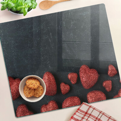 Deska kuchenna szklana Czerwone serca na ciemnym tle