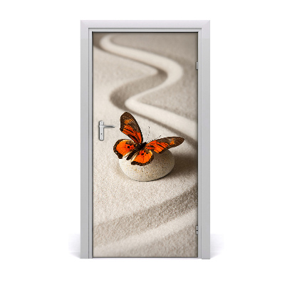 Naklejka samoprzylepna na drzwi Kamień zen i motyl