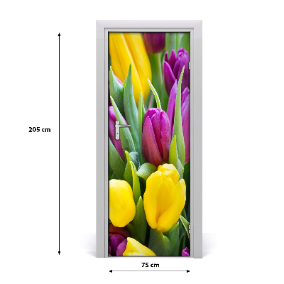 Naklejka samoprzylepna na drzwi Kolorowe tulipany