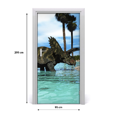 Naklejka samoprzylepna na drzwi Dinozaury na plaży