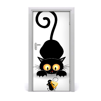 Naklejka samoprzylepna na drzwi Kot i mysz