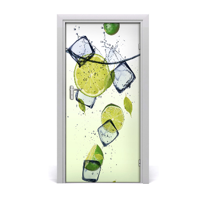 Naklejka na drzwi samoprzylepna Limonki i lód