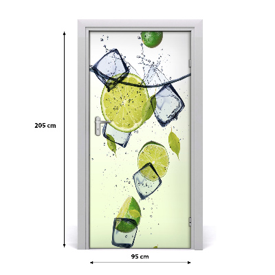 Naklejka na drzwi samoprzylepna Limonki i lód