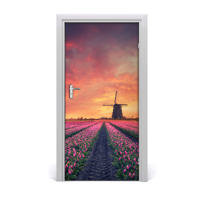 Fototapeta samoprzylepna DRZWI pole tulipanów
