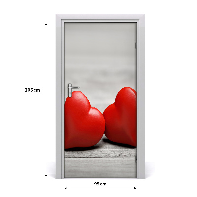 Naklejka fototapeta na drzwi Serca na drewnie