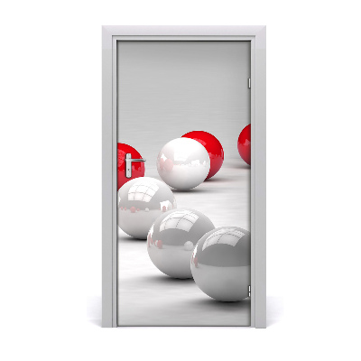 Naklejka samoprzylepna na drzwi Czerwono-białe kule