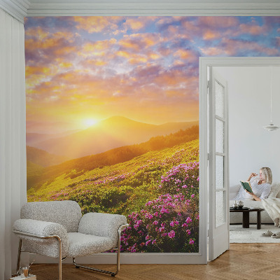 Nowoczesna fototapeta do salonu z motywem górskiego zachodu