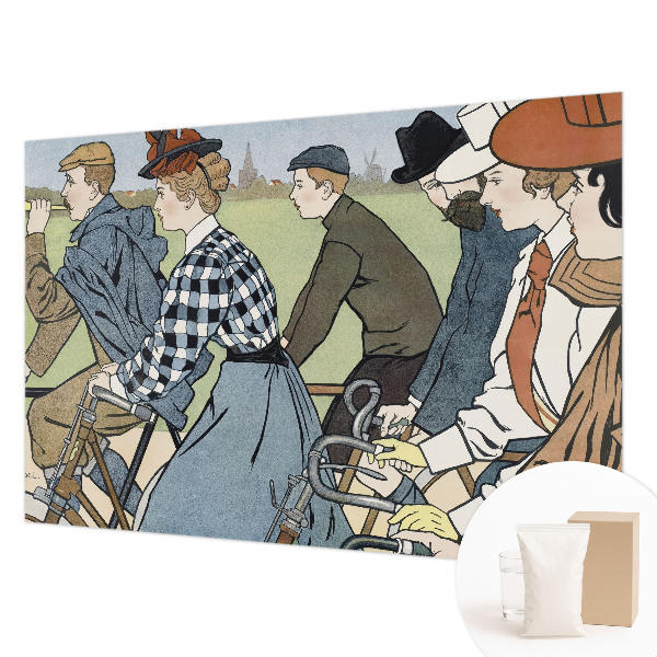 Nowoczesna fototapeta do salonu z motywem rowerzystów w stylu vintage