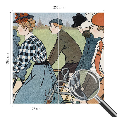Nowoczesna fototapeta do salonu z motywem rowerzystów w stylu vintage