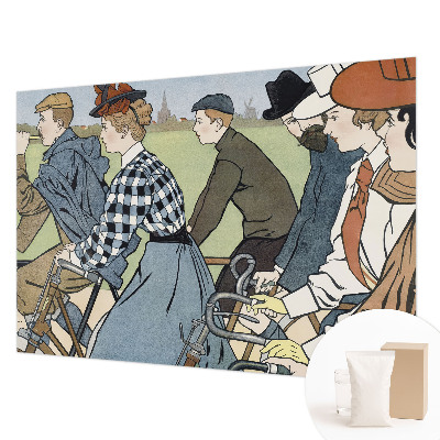 Nowoczesna fototapeta do salonu z motywem rowerzystów w stylu vintage