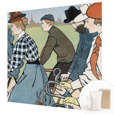 Nowoczesna fototapeta do salonu z motywem rowerzystów w stylu vintage