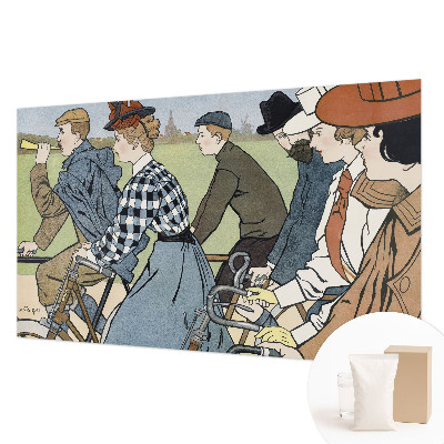 Nowoczesna fototapeta do salonu z motywem rowerzystów w stylu vintage