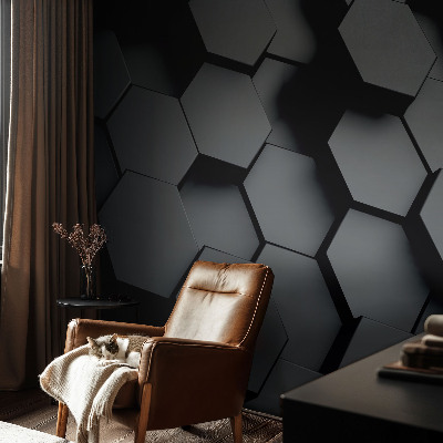 Fototapeta fizelinowa do sypialni z motywem sześciokątów 3D